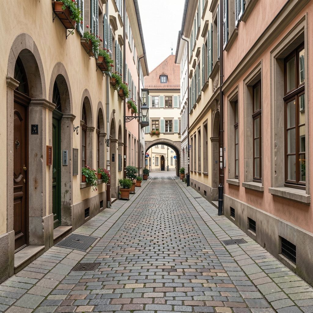Augustinergasse in Zürich Altstadt, historische Gasse mit Kopfsteinpflaster und Laubengang, Blick Richtung Altstadt